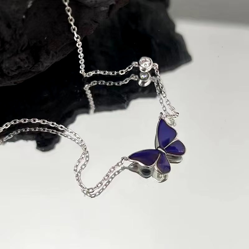 Mood Necklaces Butterfly Pendant Necklace Temperature Control Color Change Necklace Stainless Steel Chain Jewellery Women